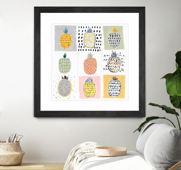 \"Nine Pineapples\" Matted and Framed Black 36x36 Wall Art