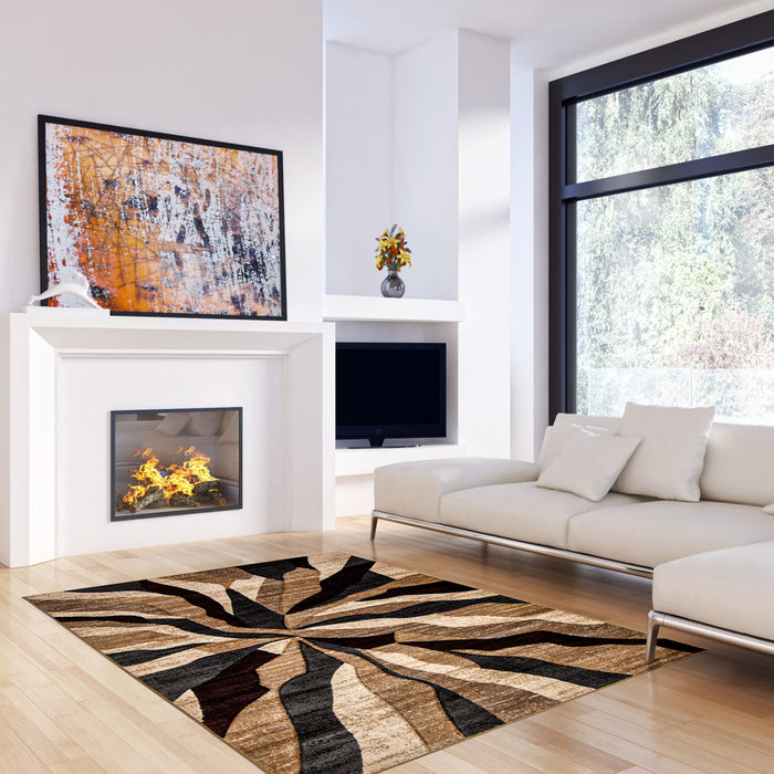 Mayoree Brown, Beige & Black Area Rug - 3'11\" X 5'7\" 