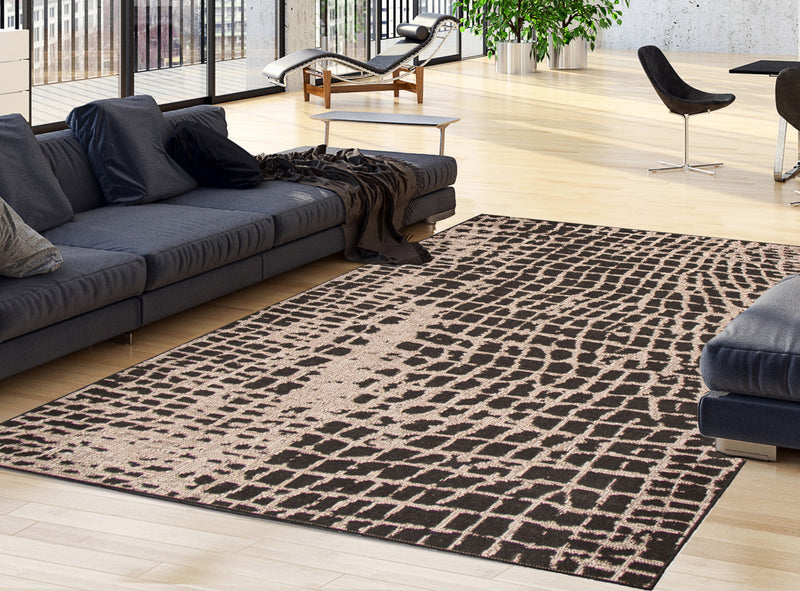 Sadie Safari Black-Silver Area Rug - 7'10\" x 10'2\"