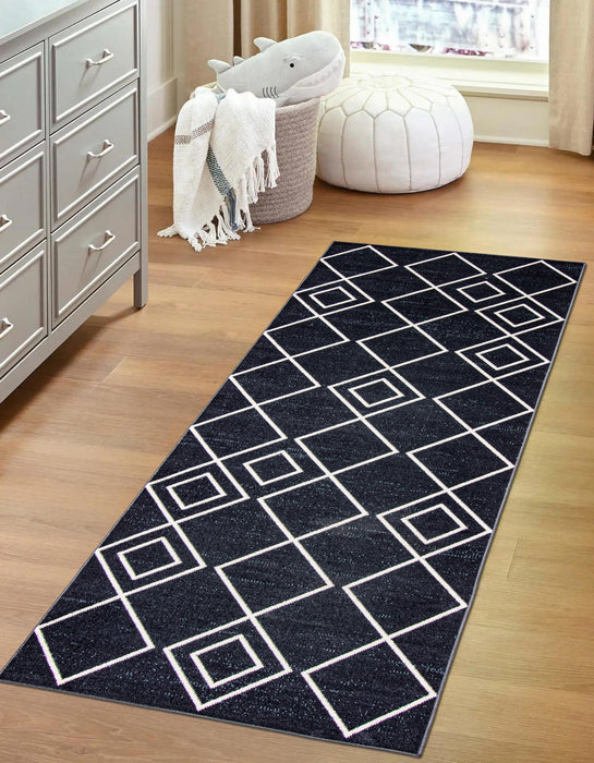 Kenza Blue Machine Washable Area Rug - 2'6\" x 8'0\"