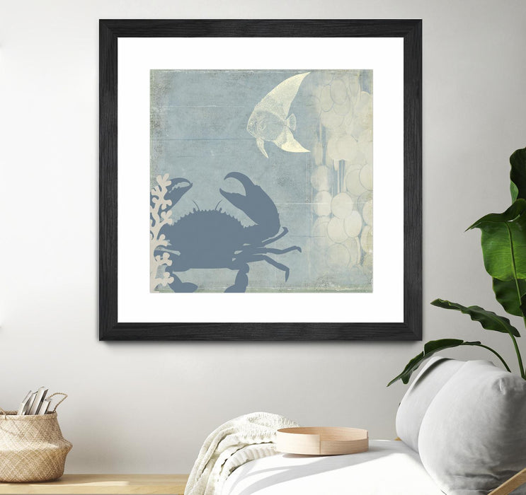 \"Ocean Life Ii\" Matted and Framed Black 36x36 Wall Art