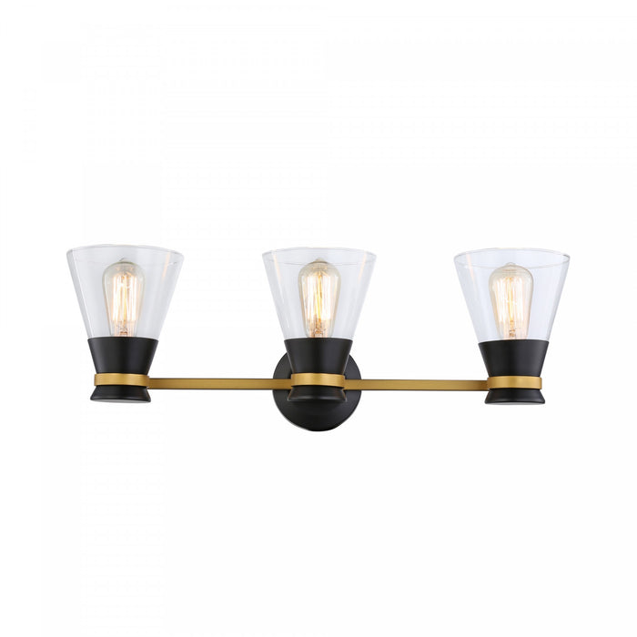 Kanata Black & Brushed Brass 3-Light Bathroom Vanity Light
