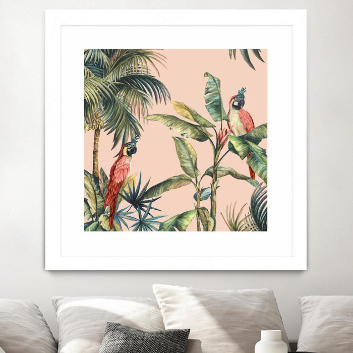 \"Tropicano Ii\" Matted and Framed White 36x36 Wall Art