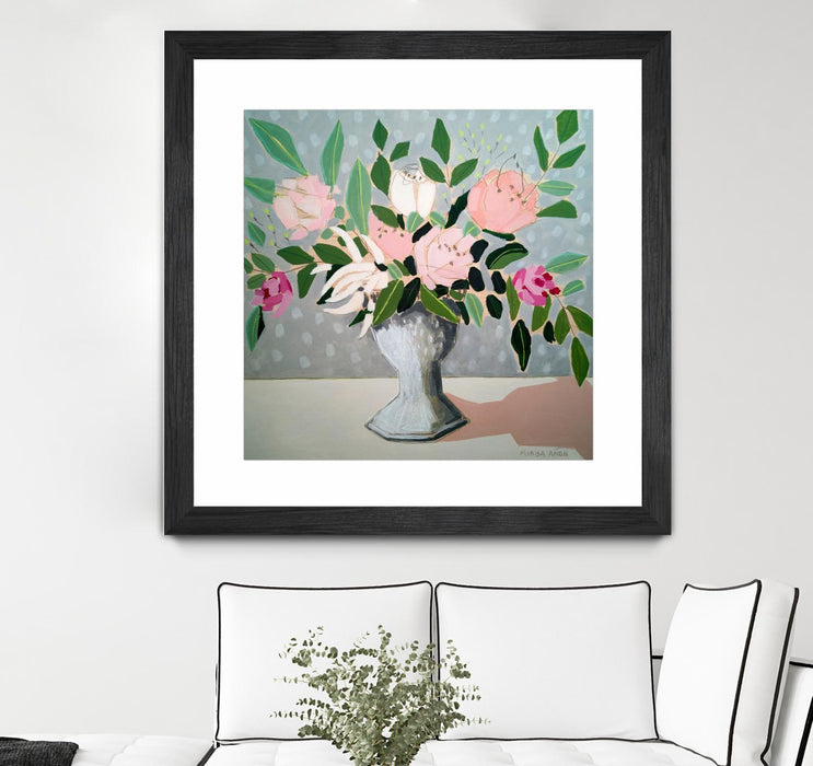 \"Spring Florals 1\" Matted and Framed Black 30x30 Wall Art