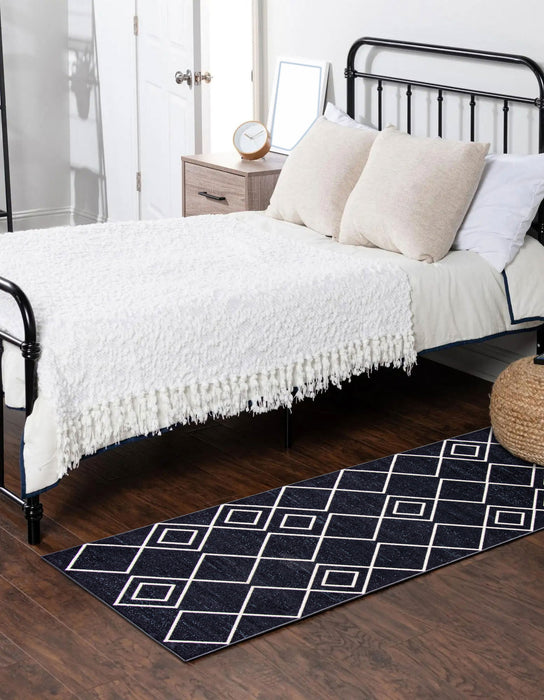 Kenza Blue Machine Washable Area Rug - 2'6\" x 8'0\"