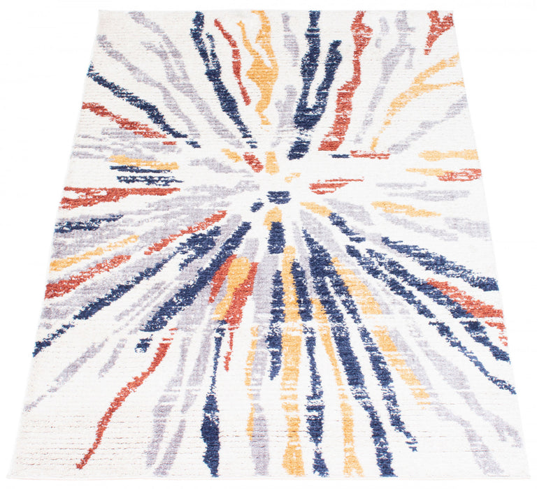 Paloma Sunburst Navy, White Area Rug - 6'7\" x 9'6\"