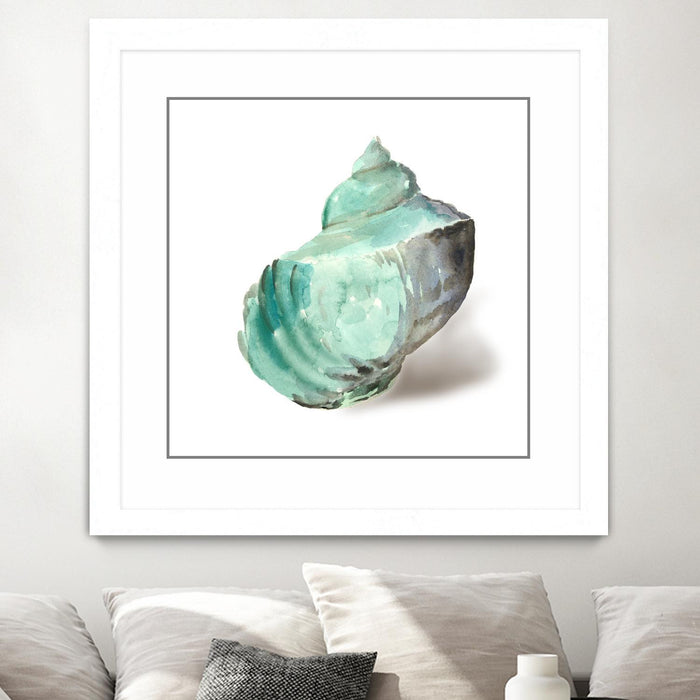 \"Shell In Mint\" Matted and Framed White 30x30 Wall Art