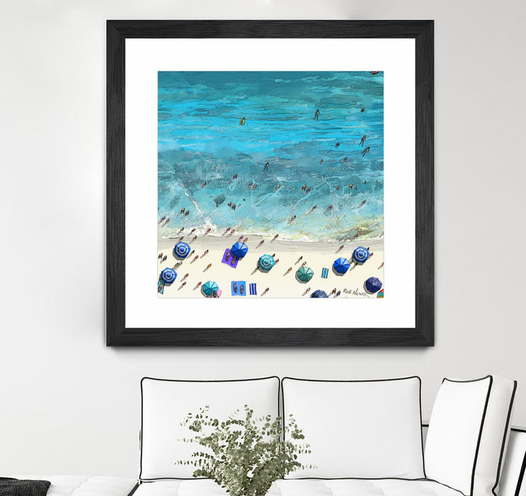 \"Hot Summer Beach\" Matted and Framed Black 36x36 Wall Art