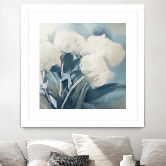 \"White Roses I\" Matted and Framed White 30x30 Wall Art