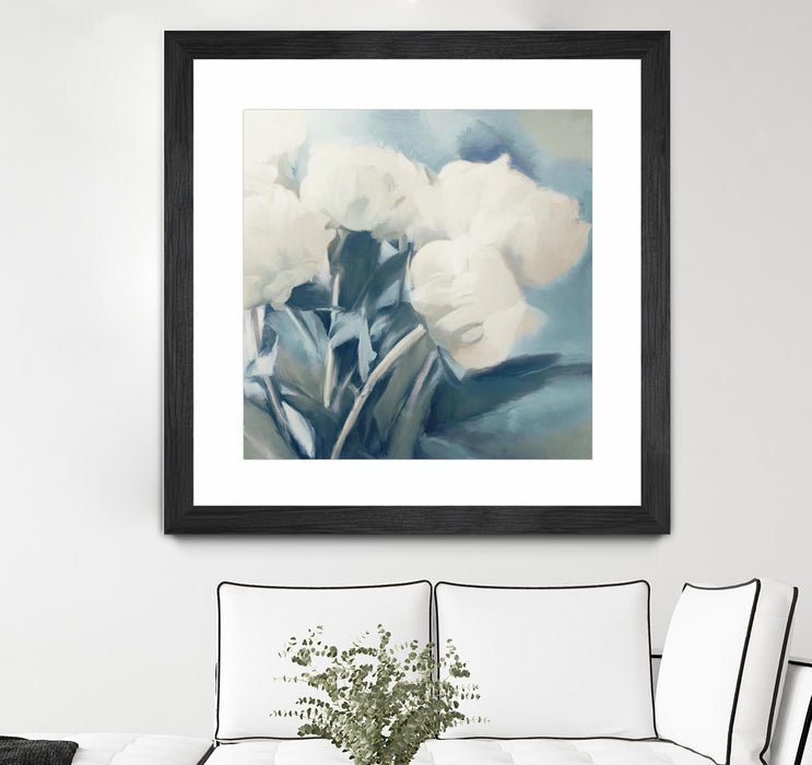 \"White Roses I\" Matted and Framed Black 30x30 Wall Art