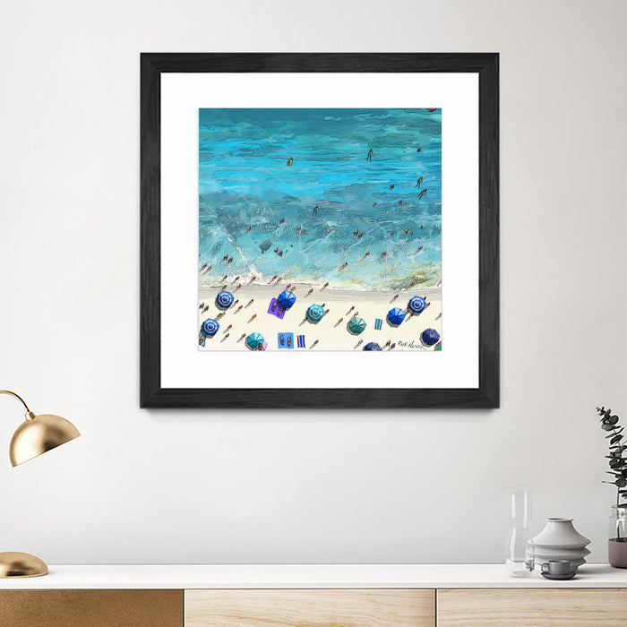 \"Hot Summer Beach\" Matted and Framed Black 36x36 Wall Art