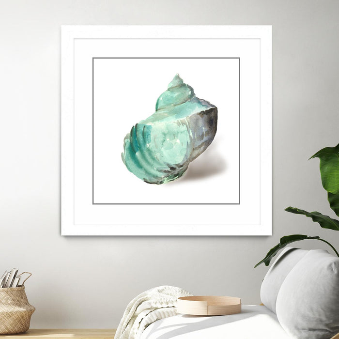 \"Shell In Mint\" Matted and Framed White 30x30 Wall Art