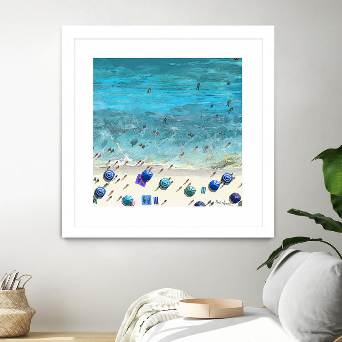 \"Hot Summer Beach\" Matted and Framed White 36x36 Wall Art
