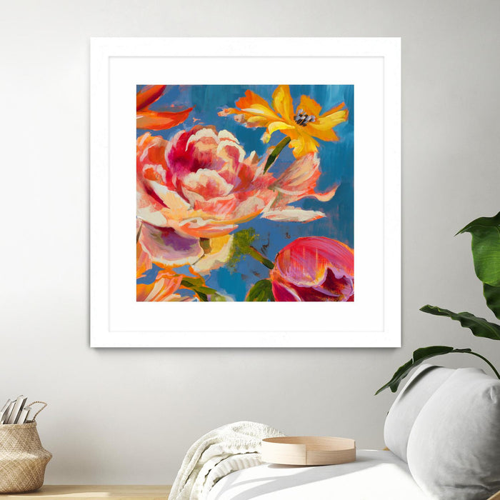 \"Spring Bouquet V31\" Matted and Framed White 30x30 Wall Art