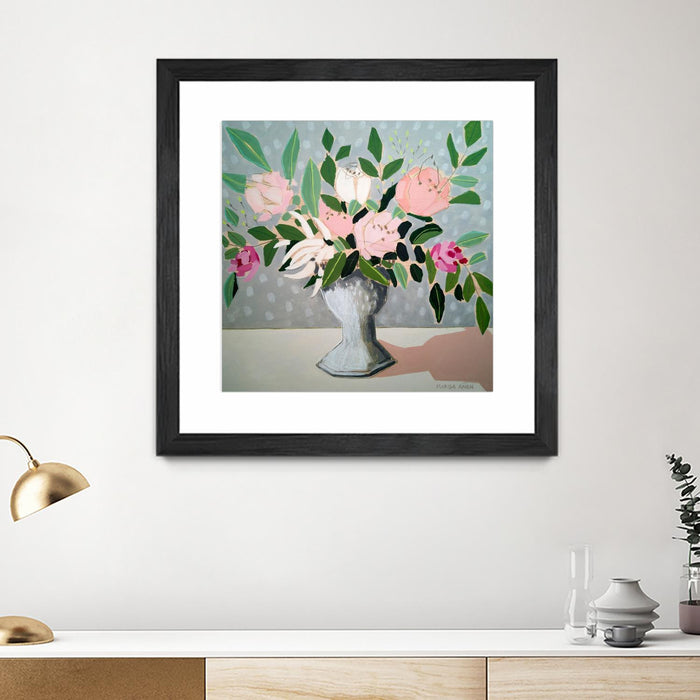 \"Spring Florals 1\" Matted and Framed Black 30x30 Wall Art