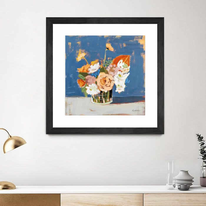 \"Peach And White Bouquet\" Matted and Framed Black 36x36 Wall Art