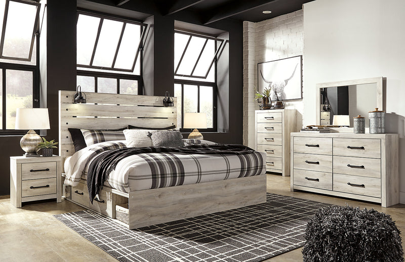Abby 6pc Bedroom Set with Side Storage Bed, Dresser, Mirror & Nightstand, LED, USB, White - King Size