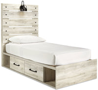 Abby Side Storage Bed with LED Light & USB Ports for Kids, White - Twin Size 