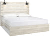 Abby Panel Bed with Headboard & Frame, LED, USB, White - King Size