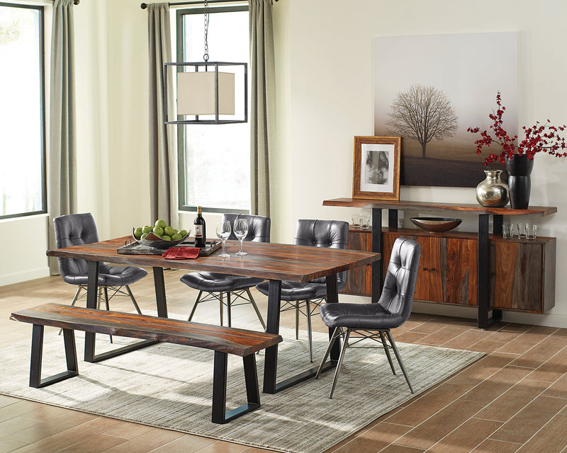 Bowery 6pc Dining Set with Table, Bench & 4 Avis Chairs, Sheesham Wood, Metal, 80\"W - Brown