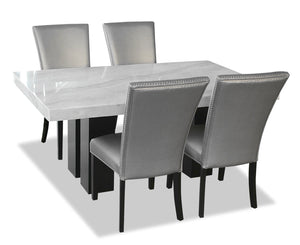 Cami 5pc Dining Set with Table & 4 Grey Chairs, Genuine Marble Top, 70