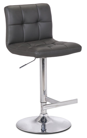 Cruz Barstool with Swivel & Adjustable Seat, Vegan Leather Fabric, Metal - Grey