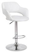 Finn Barstool with Swivel & Adjustable Seat, Vegan Leather Fabric, Metal - White