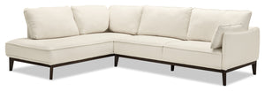 Cindy Crawford Home Gena 2-Piece Left-Facing Linen-Look Fabric Sectional with Wood Legs - Cotton White