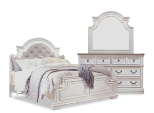 Grace 5pc Bedroom Set with Bed, Dresser & Mirror, Wooden, Fabric, Antique White - King Size