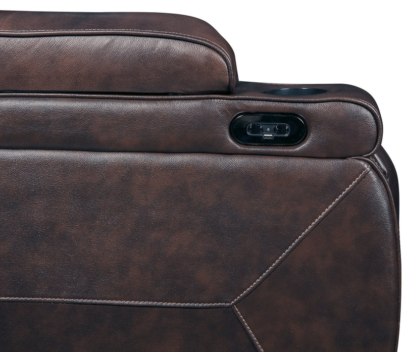 Hugo 5-Piece Genuine Leather Home Theatre Power Reclining Sectional with Storage Arms and Cupholders - Brown