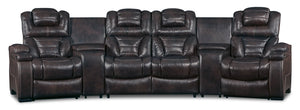 Hugo 5-Piece Genuine Leather Home Theatre Power Reclining Sectional with Storage Consoles and Cupholders - Brown