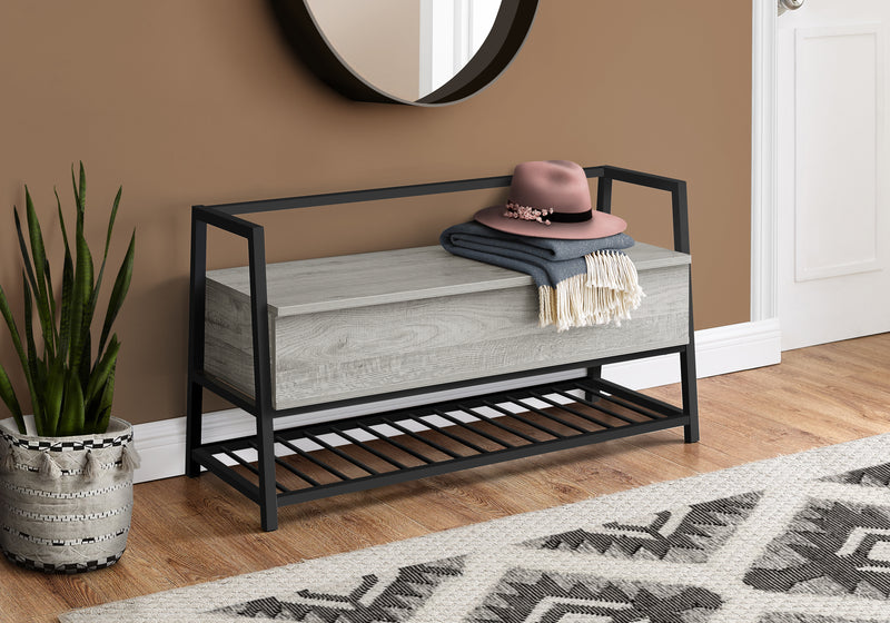 Grey Wood-Look and Black Metal Bench