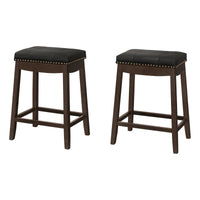 Espresso Black Leather-Look Brass Bar Stool - Set of 2