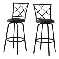 Swivel Black Leather-Look Seat Bar Stool - Set of 2