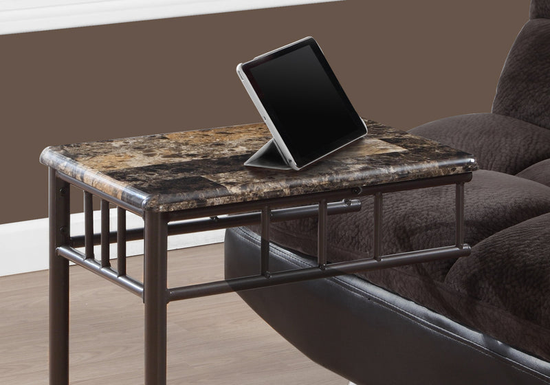 Espresso Marble Bronze Metal Accent Table