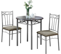 3pcs Set Espresso Silver Metal Dining Set