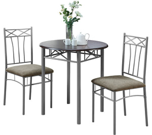 3pcs Set Espresso Silver Metal Dining Set