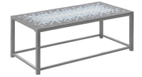 Grey Blue Tile Top Hammered Silver Coffee Table