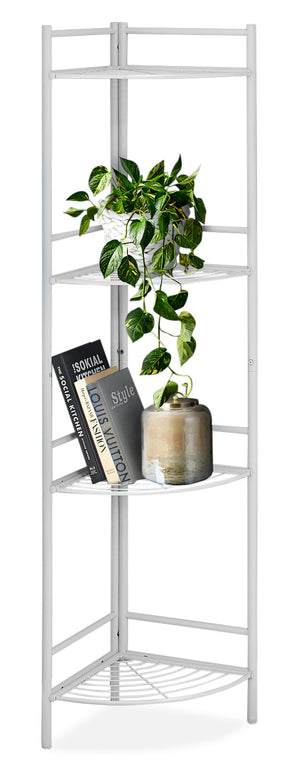 White Metal Corner Etagere Bookcase