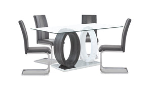 Jaye 5pc Dining Set with Table & 4 Chairs, Glass Top, Pedestal Base, 63