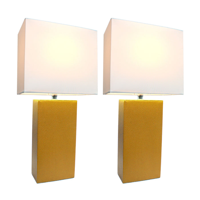 Elegant Designs 2 Pack Modern Leather Table Lamps with White Fabric Shades, Tan Lamp Set