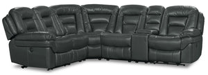 Leo 6-Piece Faux Leather Power Reclining Sectional with Storage Console and Dual Cupholders - Grey