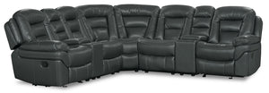 Leo 7-Piece Faux Leather Reclining Sectional with Storage Consoles and Cupholders - Grey