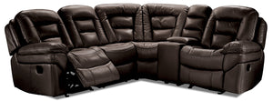 Leo 5-Piece Faux Leather Reclining Sectional with Storage Console and Dual Cupholders - Walnut Brown