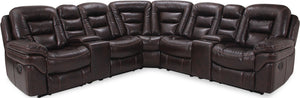 Leo 7-Piece Faux Leather Power Reclining Sectional with Storage Consoles and Cupholders - Walnut Brown