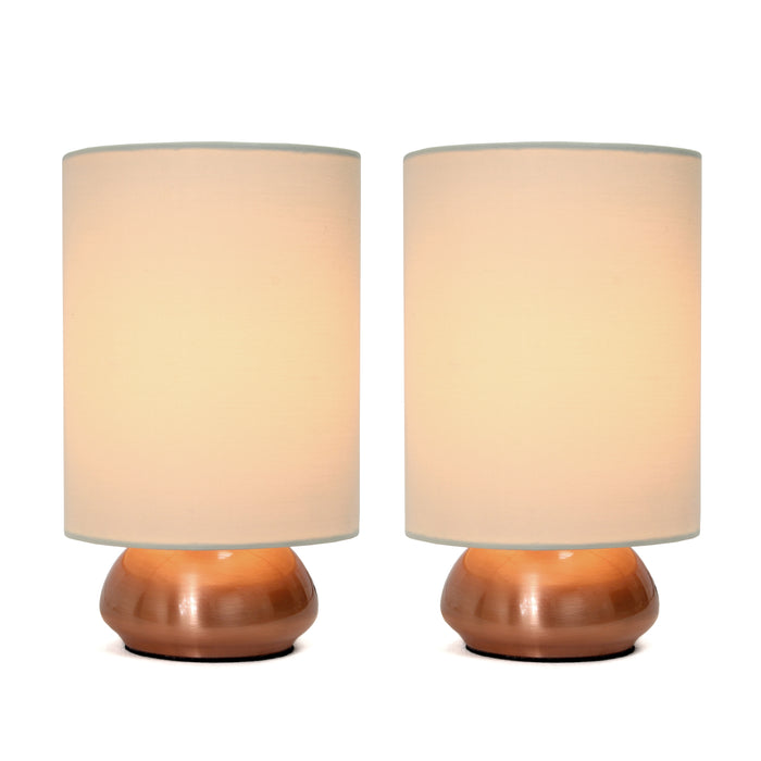 Simple Designs Gemini 2 Pack Mini Touch Lamp with Rose Gold Base And Cream Fabric Shades Lamp Set
