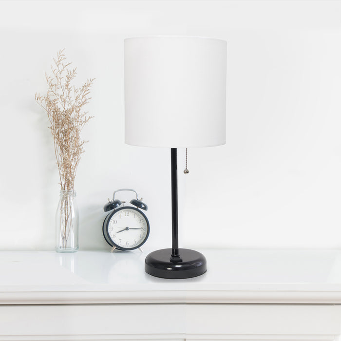 Limelights Black Stick Lamp with Charging Outlet And Fabric Shade, White Table Lamp