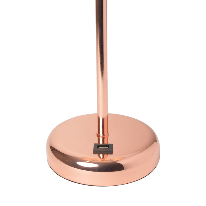 Limelights Rose Gold Stick Lamp with Usb Charging Port And Fabric Shade, White Table Lamp