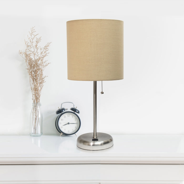Limelights Stick Lamp with Usb Charging Port And Fabric Shade, Tan Table Lamp