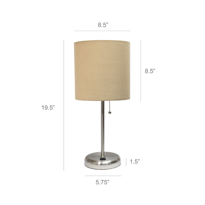 Limelights Stick Lamp with Usb Charging Port And Fabric Shade, Tan Table Lamp
